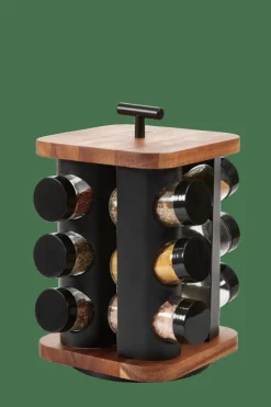 ACACIA LUX Carrousel à épices 12 Pots Pivotant 360° Noir, Naturel