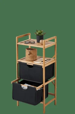 BAMBOO Armoire à 2 Tiroirs Noir, Naturel