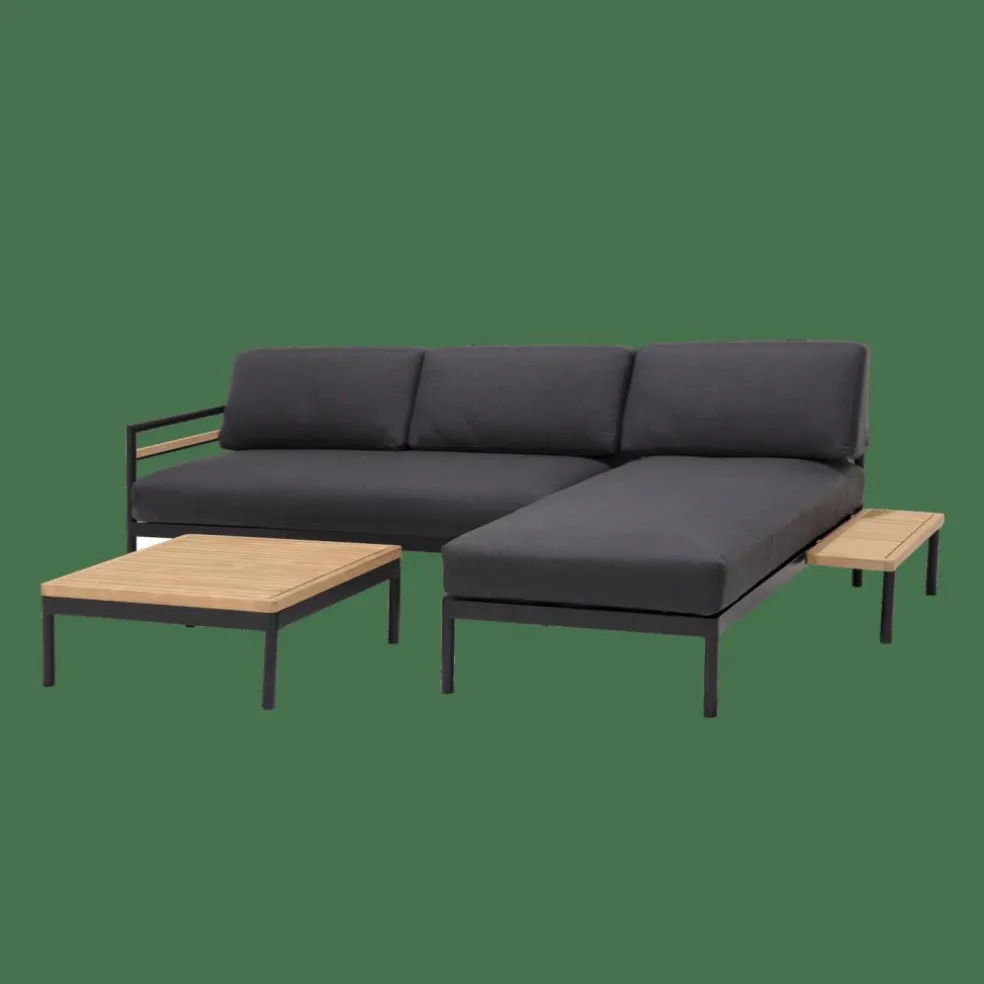 HANNA Lounge Teck Table D'appoint Noir, Naturel