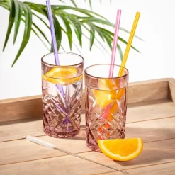 SLURP Paille Réutilisable Set De 6 Mélange De 3 Couleurs Orange, Mauve, Rose