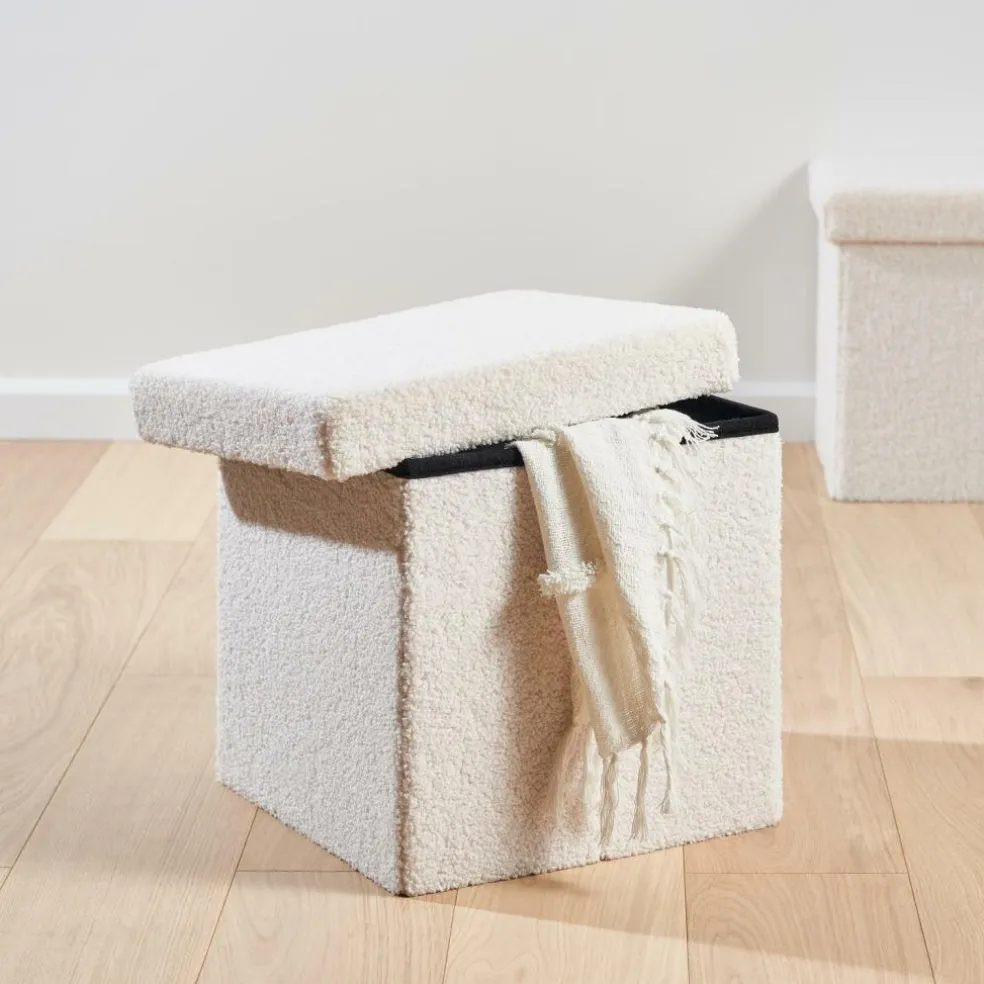 STOR Pouf Pliable Avec Rangement Blanc