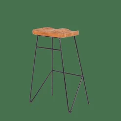 TEAK Tabouret De Bar Noir, Naturel